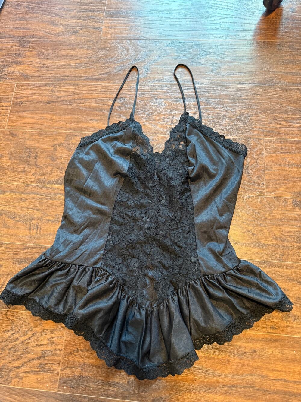 Vintage 1970s Black Glencraft Lingerie Union Made Teddy (SG34)